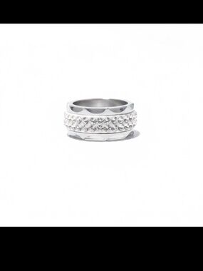 Men's Diamond-Cut
Octagon Ring White Inlay Silver Band - Sizes 7
& 9